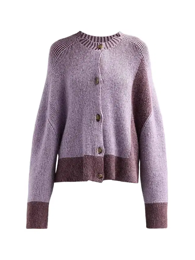 3.1 Phillip Lim Women's Colorblocked Rib-Knit Oversized Cardigan - Orchid Espresso - Size Large
