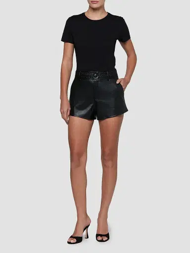 L'Agence Women's Virelle Braided-Waistband Faux-Leather Shorts | Thumbnail 2 L'Agence Women's Virelle Braided-Waistband Faux-Leather Shorts | Thumbnail 2