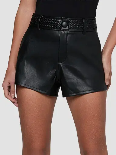 L'Agence Women's Virelle Braided-Waistband Faux-Leather Shorts | Thumbnail 4 L'Agence Women's Virelle Braided-Waistband Faux-Leather Shorts | Thumbnail 4