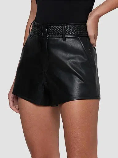 L'Agence Women's Virelle Braided-Waistband Faux-Leather Shorts | Thumbnail 5 L'Agence Women's Virelle Braided-Waistband Faux-Leather Shorts | Thumbnail 5