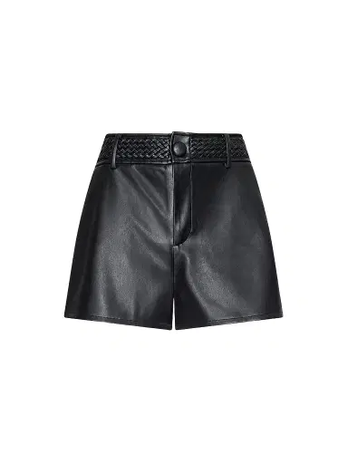 L'Agence Women's Virelle Braided-Waistband Faux-Leather Shorts | Thumbnail 1 L'Agence Women's Virelle Braided-Waistband Faux-Leather Shorts | Thumbnail 1