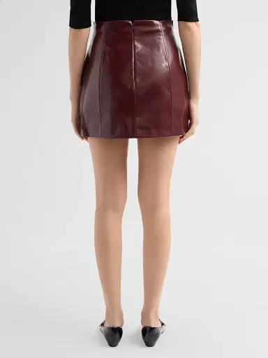 Aknvas Women's Cherry Faux Leather Mini Skirt - Burgundy | Thumbnail 3 Aknvas Women's Cherry Faux Leather Mini Skirt - Burgundy | Thumbnail 3