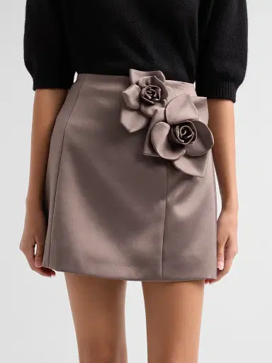 Aknvas Women's Liva Satin Flower Mini Skirt - Steel Grey | Thumbnail 5 Aknvas Women's Liva Satin Flower Mini Skirt - Steel Grey | Thumbnail 5