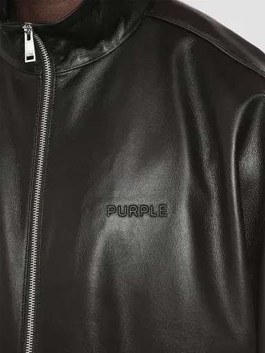 Purple Brand Men's Leather Track Jacket - Black - Size XXL | Thumbnail 3