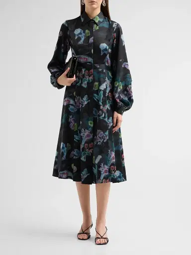 PRABAL GURUNG Women's Floral A-Line Midi Shirtdress - Black Multi | Thumbnail 2