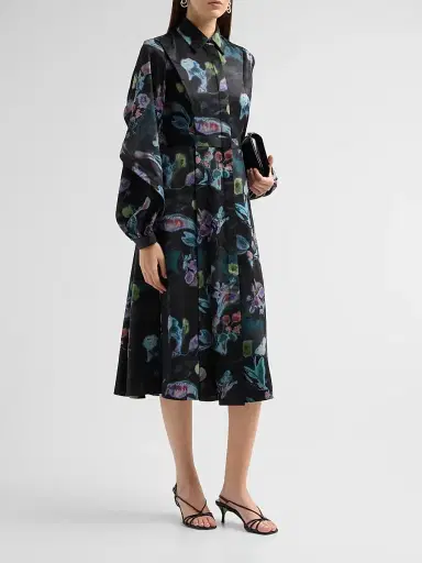 PRABAL GURUNG Women's Floral A-Line Midi Shirtdress - Black Multi | Thumbnail 4