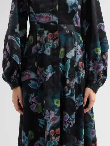 PRABAL GURUNG Women's Floral A-Line Midi Shirtdress - Black Multi | Thumbnail 5