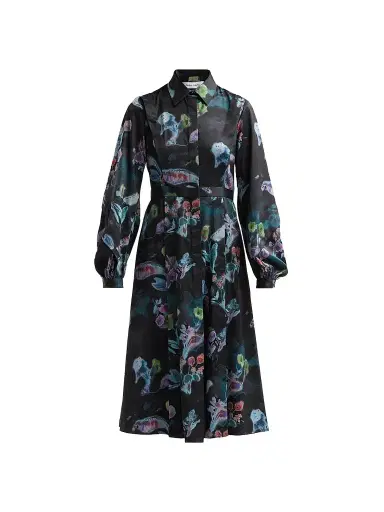 PRABAL GURUNG Women's Floral A-Line Midi Shirtdress - Black Multi | Thumbnail 1