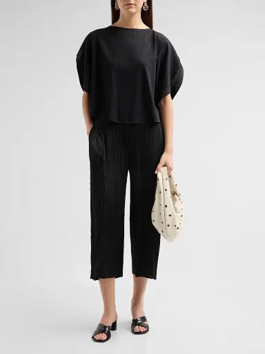 Pleats Please Issey Miyake Women's July Pleated Crop Pants - Black - Size Large | Thumbnail 2