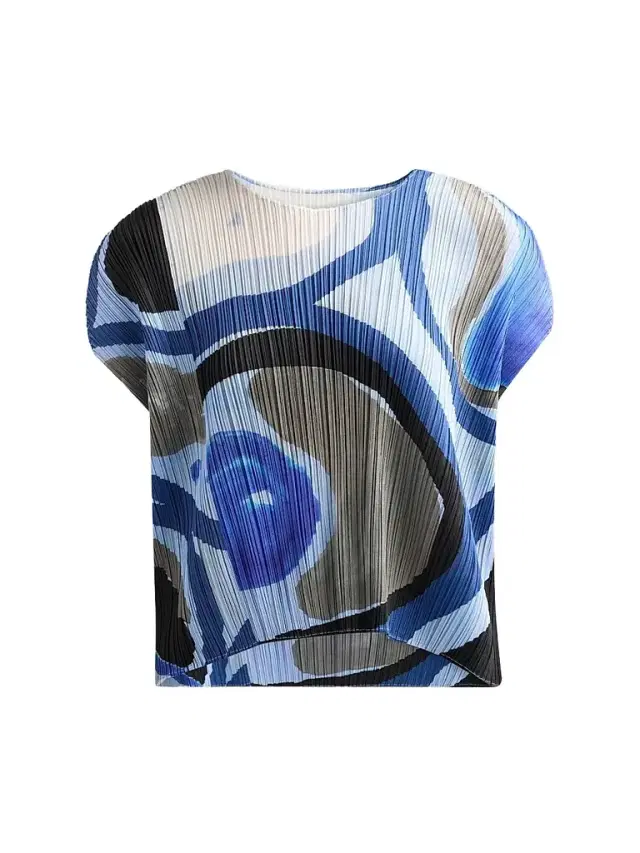Pleats Please Issey Miyake Women's Roll Printed Pleated Top - Light Blue