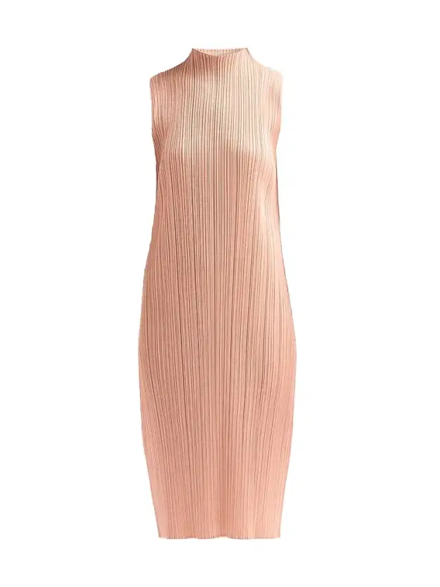 Pleats Please Issey Miyake Women's Ribbed Midi Dress - Pale Orange - Size Large