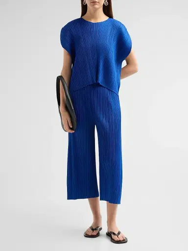 Pleats Please Issey Miyake Women's July Pleated Crop Pants - Blue - Size Large | Thumbnail 2