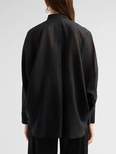 Issey Miyake Women's Band Collar Wool-Blend Shirt - Black - Size Small | Thumbnail 3 Issey Miyake Women's Band Collar Wool-Blend Shirt - Black - Size Small | Thumbnail 3