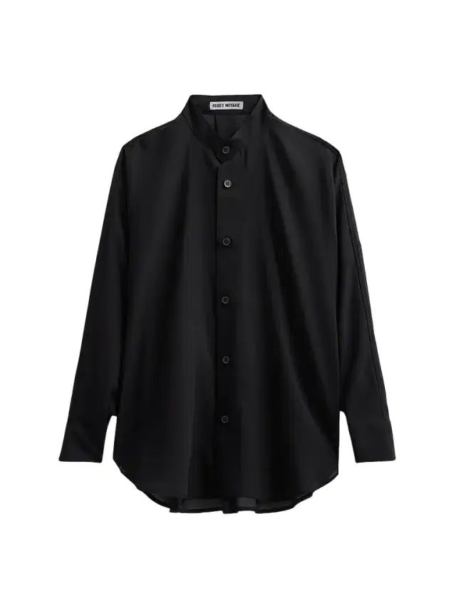 Issey Miyake Women's Band Collar Wool-Blend Shirt - Black - Size Small