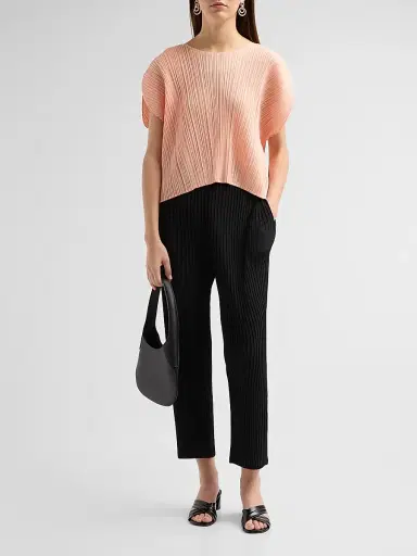 Pleats Please Issey Miyake Women's Round Neck Pleated Top | Thumbnail 2