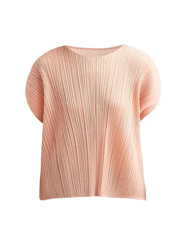 Pleats Please Issey Miyake Women's Round Neck Pleated Top - Pale Orange