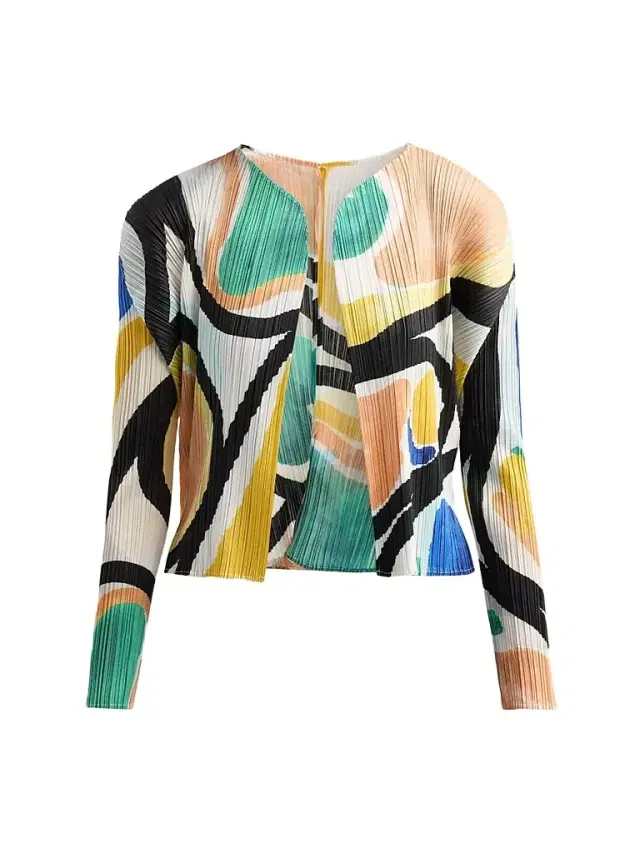 Pleats Please Issey Miyake Women's Roll Abstract Pleated Cardigan - Size Large