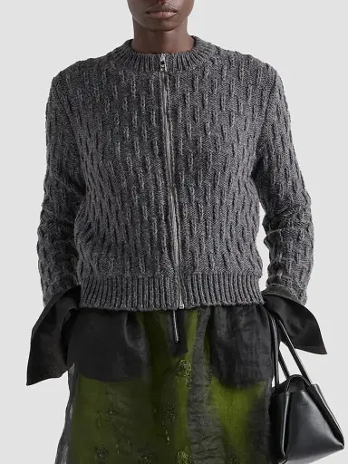 Prada Women's Wool and Alpaca Cardigan - Grey | Thumbnail 3