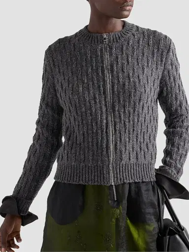 Prada Women's Wool and Alpaca Cardigan - Grey | Thumbnail 4