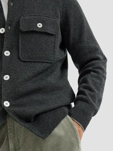 Brunello Cucinelli Men's Cashmere Shirt-Style Cardigan with Chest Pockets - Stone Grey | Thumbnail 4 Brunello Cucinelli Men's Cashmere Shirt-Style Cardigan with Chest Pockets - Stone Grey | Thumbnail 4