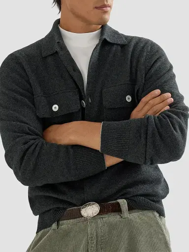 Brunello Cucinelli Men's Cashmere Shirt-Style Cardigan with Chest Pockets - Stone Grey | Thumbnail 5 Brunello Cucinelli Men's Cashmere Shirt-Style Cardigan with Chest Pockets - Stone Grey | Thumbnail 5