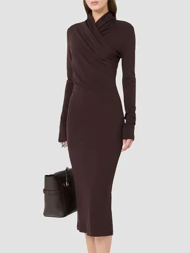 Max Mara Women's Slim Fluid Jersey Dress - Dark Brown - Size 14 | Thumbnail 5
