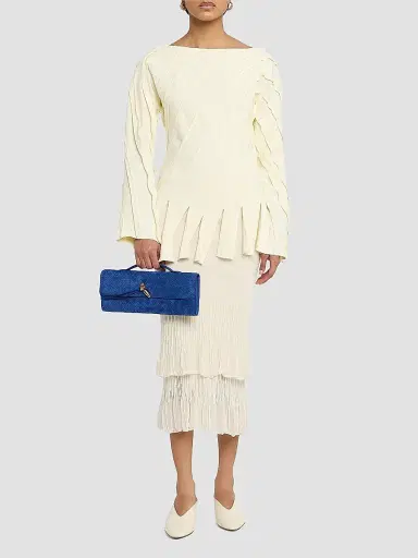 Bottega Veneta Women's Andiamo Intrecciato Suede Top-Handle Clutch - Blue Royal Muse | Thumbnail 2
