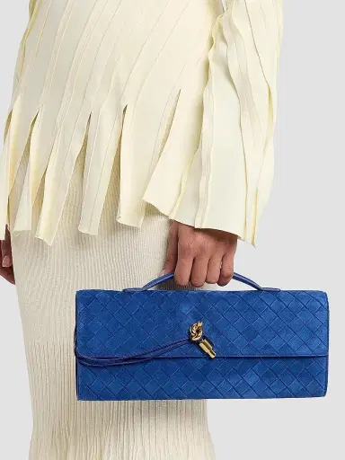 Bottega Veneta Women's Andiamo Intrecciato Suede Top-Handle Clutch - Blue Royal Muse | Thumbnail 3