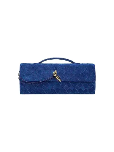 Bottega Veneta Women's Andiamo Intrecciato Suede Top-Handle Clutch - Blue Royal Muse | Thumbnail 1