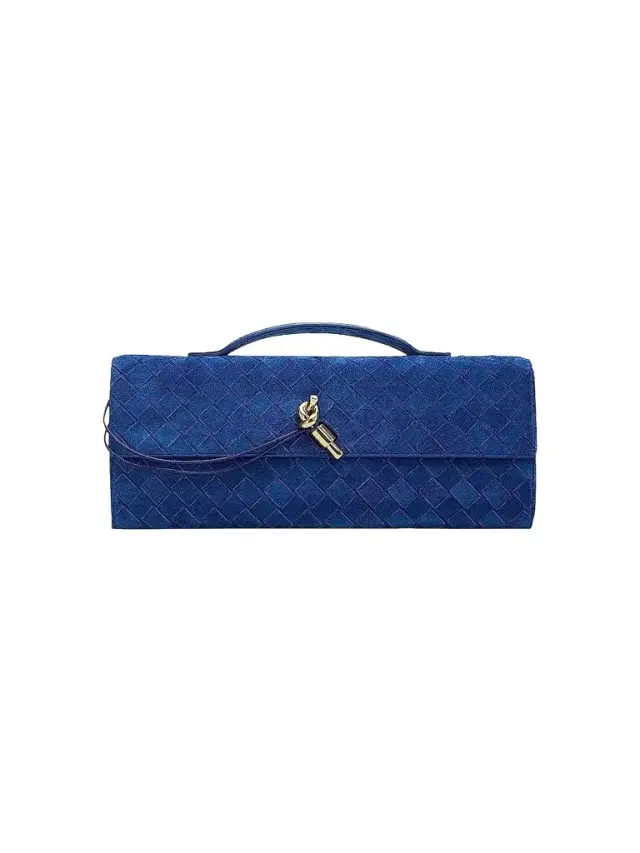 Bottega Veneta Women's Andiamo Intrecciato Suede Top-Handle Clutch - Blue Royal Muse
