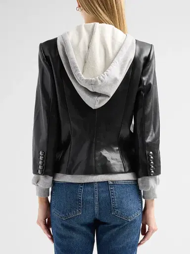 Cinq à Sept Women's Faux Leather Le Petit Khloe Blazer - Black Heather Grey | Thumbnail 3