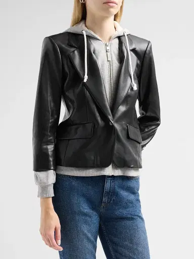 Cinq à Sept Women's Faux Leather Le Petit Khloe Blazer - Black Heather Grey | Thumbnail 4