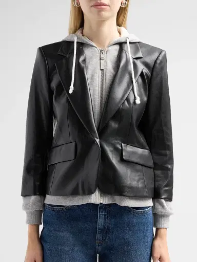 Cinq à Sept Women's Faux Leather Le Petit Khloe Blazer - Black Heather Grey | Thumbnail 5