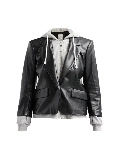 Cinq à Sept Women's Faux Leather Le Petit Khloe Blazer - Black Heather Grey | Thumbnail 1