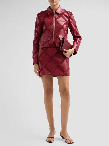 Cinq à Sept Women's Audree Crochet-Trim Faux Leather Jacket - Berry Wine | Thumbnail 2