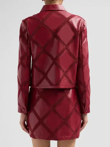 Cinq à Sept Women's Audree Crochet-Trim Faux Leather Jacket - Berry Wine | Thumbnail 3