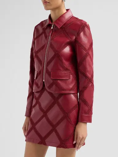 Cinq à Sept Women's Audree Crochet-Trim Faux Leather Jacket - Berry Wine | Thumbnail 4