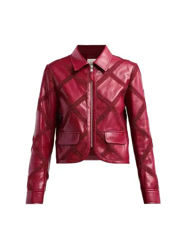 Cinq à Sept Women's Audree Crochet-Trim Faux Leather Jacket - Berry Wine | Thumbnail 1