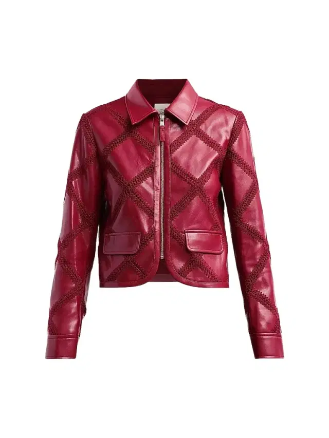 Cinq à Sept Women's Audree Crochet-Trim Faux Leather Jacket - Berry Wine