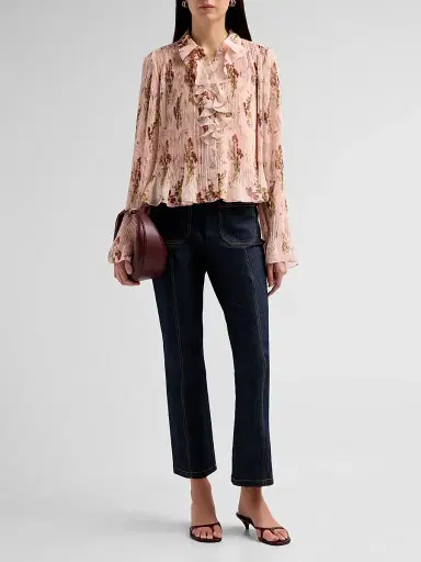 Cinq à Sept Women's Aleyna Loveletter Floral Pleated Ruffle Top - Soft Rose Multi | Thumbnail 2