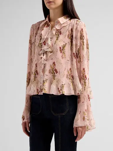 Cinq à Sept Women's Aleyna Loveletter Floral Pleated Ruffle Top - Soft Rose Multi | Thumbnail 4