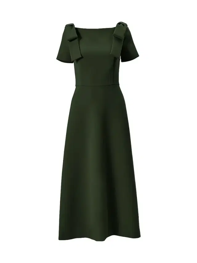 Carolina Herrera Women's Boatneck Bow Shoulder Short-Sleeve Midi Dress - Forest Green