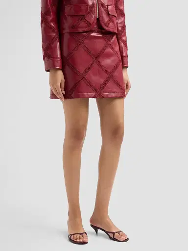 Cinq à Sept Women's Audree Faux-Leather Mini Skirt - Berry Wine | Thumbnail 4