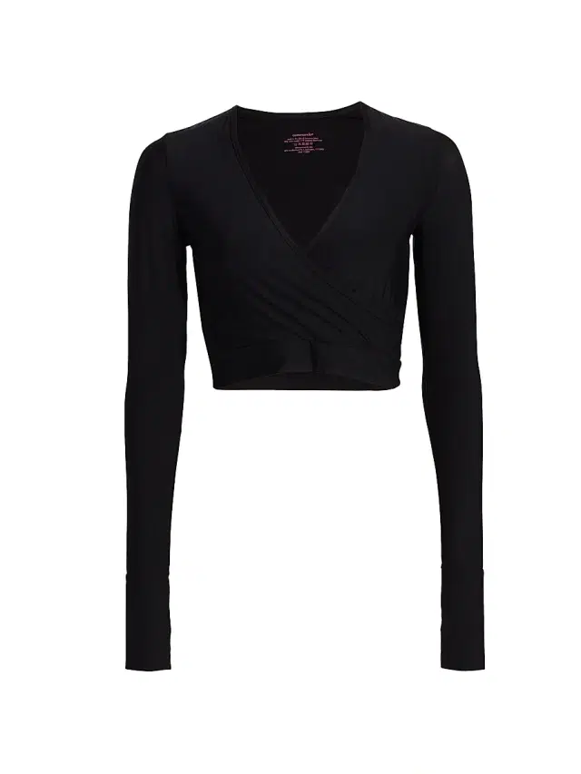 Commando Women's Wrap Long Sleeve Cropped Top - Black