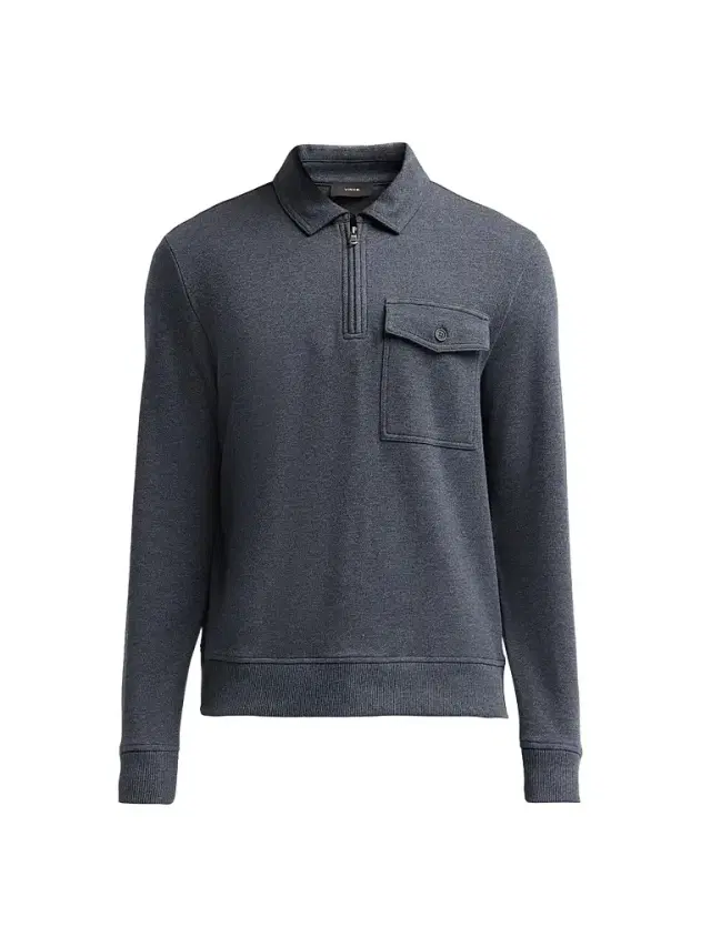 Vince Men's Cotton Pique Zip Polo Shirt - Azure Grey