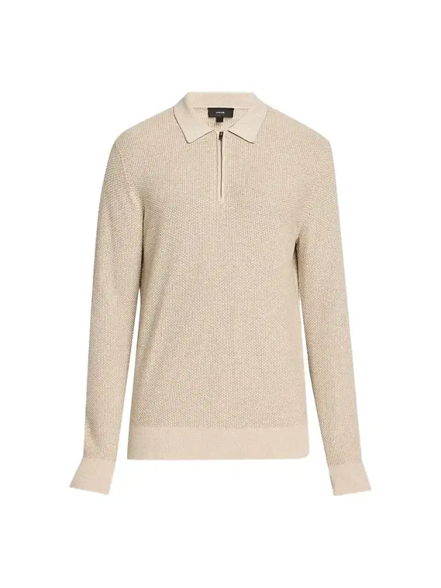 Vince Men's Geometric Jacquard Wool Quarter-Zip Polo Shirt - British Khaki Classic Cream