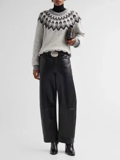 Nili Lotan Women's Alan Fair Isle Alpaca-Wool Blend Sweater - Light Grey | Thumbnail 2 Nili Lotan Women's Alan Fair Isle Alpaca-Wool Blend Sweater - Light Grey | Thumbnail 2