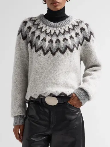 Nili Lotan Women's Alan Fair Isle Alpaca-Wool Blend Sweater - Light Grey | Thumbnail 4 Nili Lotan Women's Alan Fair Isle Alpaca-Wool Blend Sweater - Light Grey | Thumbnail 4