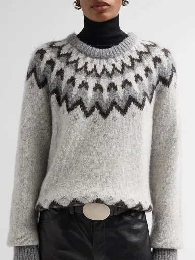 Nili Lotan Women's Alan Fair Isle Alpaca-Wool Blend Sweater - Light Grey | Thumbnail 5 Nili Lotan Women's Alan Fair Isle Alpaca-Wool Blend Sweater - Light Grey | Thumbnail 5