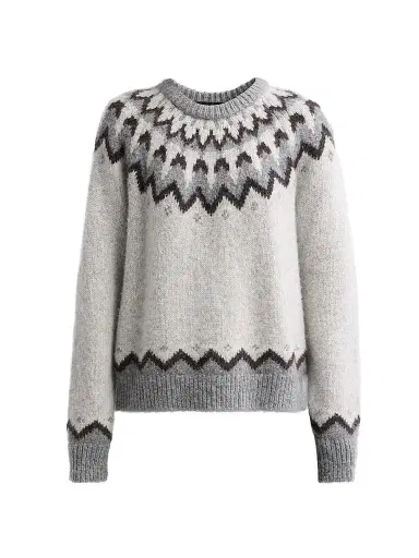 Nili Lotan Women's Alan Fair Isle Alpaca-Wool Blend Sweater - Light Grey | Thumbnail 1 Nili Lotan Women's Alan Fair Isle Alpaca-Wool Blend Sweater - Light Grey | Thumbnail 1